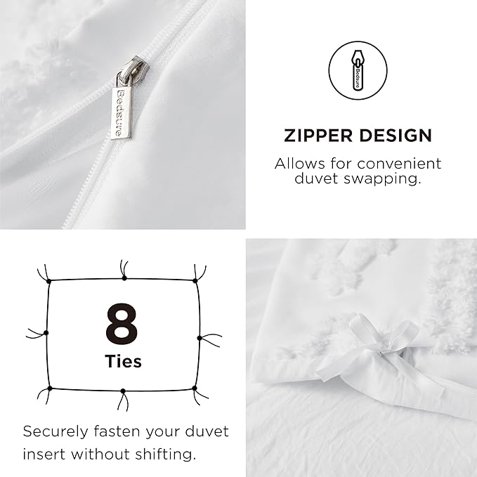Bedsure Boho Duvet Cover King Size, Soft & Comfortable Elegant Design Boho Bedding for Decoration, Machine Washable Comforter Cover for All Seasons,Includes 1 Duvet Cover & 2 Pillow Shams,White