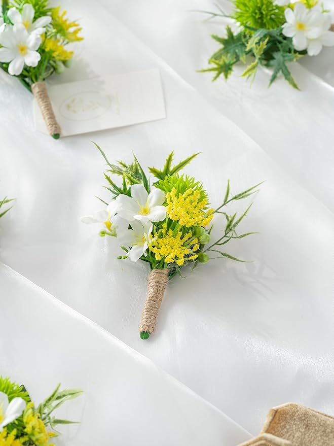 Greenery Boutonnieres with Pins for Men Wedding Groom and Groomsmen Succulent Plants Boutonniere for Rustic Fall Vintage Wedding Prom Set of 10