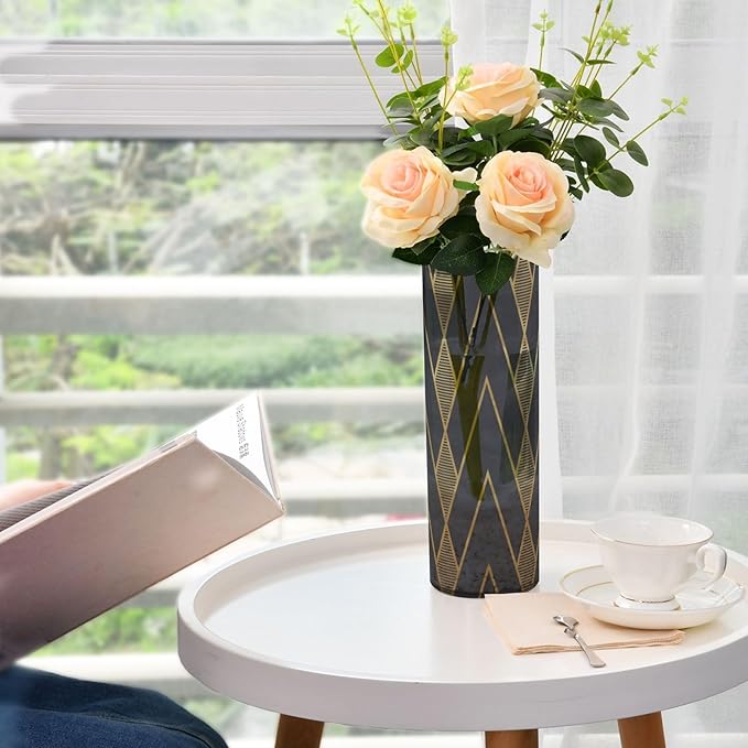 Vase Plastic Vase Elegant Cylinder Flower Vase Shatterproof Decorative Centerpiece for Home Table Office Weddings Events (11.8 x 3.9 in)