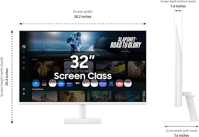 Samsung 32” Smart Monitor M7 (M70F) 4K UHD Display, Samsung Vision AI, Smart TV Apps, Gaming Hub, USB-C, HDMI and USB-A, White, LS32FM703UNXZA, 2025