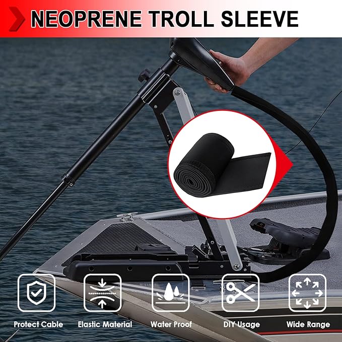 6 PCS Trolling Motor Cable Organizer Sleeve, 60" L Neoprene Troll Sleeve Trolling Motor Wire Cover, Cable Management Sleeve Wrap for Cover Wire and Extension Cords