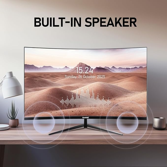 Gawfolk 32 Inch 4K UHD Curved 1500R Computer Monitor, Ultra-Clear (3840×2160p) Screen, 100% sRGB, 178° Viewing Angle, DisplayPort, HDMI, Compatible with Wall Mounting 100 * 100MM - Black