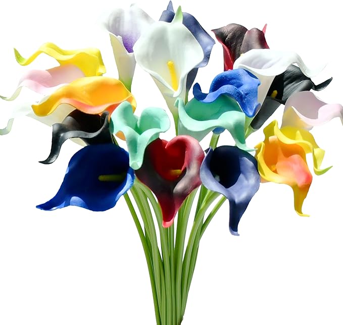Mandy's PU Multicolor Calla Lily Artificial Flowers 20 Stems 13.5in Faux Realistic Centerpiece for Thanksgiving and Christmas Decorations DIY Bridal Bouquet Home Décor
