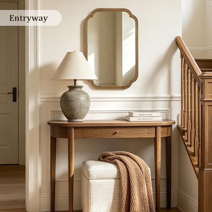 WallBeyond 20" x 30" Wood Mirror Rounded Corner Arch Wall Mirror with Wood Frame for Entryway, Living Room or Bedroom Home Decor [20" x 30" Natural Color]