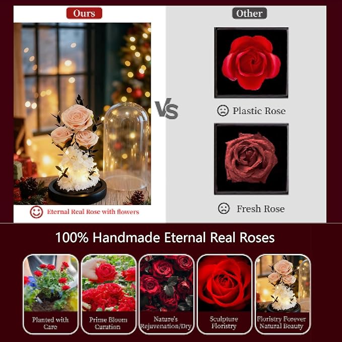 Birthday Gifts for Women Mom Fresh Flowers for Delivery Prime Forever Preserved Rose in Glass Dome Gifts for Her Girlfriend Grandma Daughter Wife Valentines Mothers Day Christmas Anniversary-Champagne
