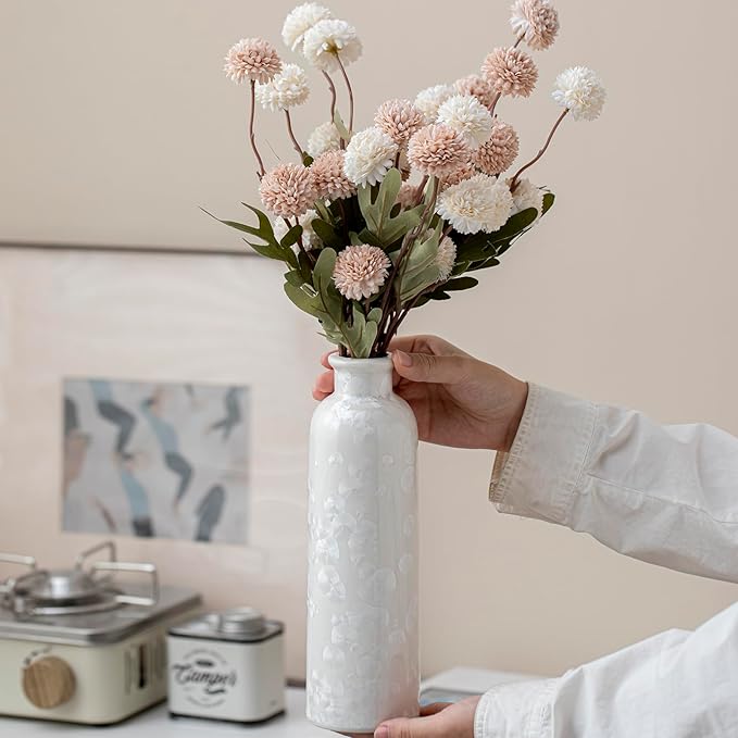 Modern Ceramic Vase Set of 3, White Crystalline Glaze Colors, Decorative Bottles for Home, Farmhouse Rustic Decor Housewarming Gifts, Wedding Gifts, Birthday Gifts for Women(Crystalline Glaze White)