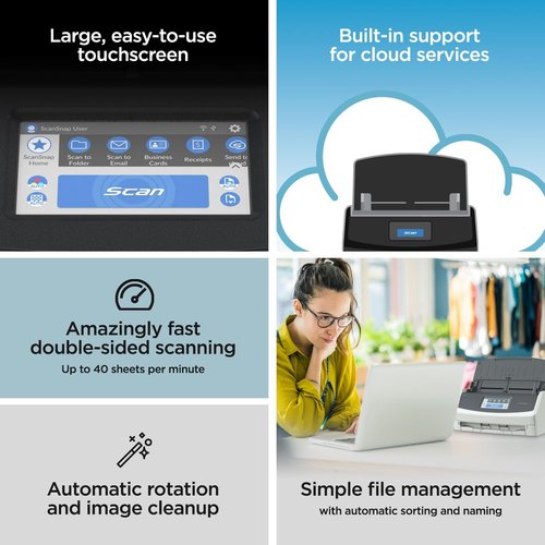 ScanSnap iX1600 Document Scanner - Wireless & USB, High-Speed with Touchscreen & Auto Feeder - Black