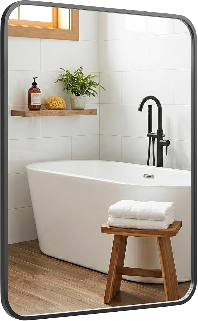24x36 Inch Matte Black Bathroom Vanity Mirrors | Flush Mount Deep Set Metal Wall Mirror for Over Sink | HD Shatterproof Glass, Rustproof | 1 Pack