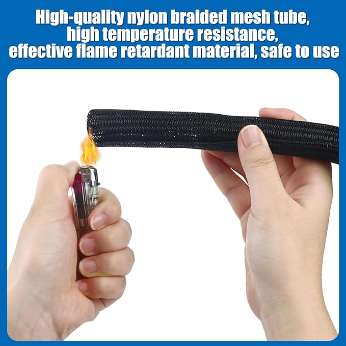 Pangda 50ft Split Wire Loom Tubing Flame Retardant Braided Cable Sleeve Split High Temperature Cable Conduit Auto Wire Conduit for Industrial Electrical Tinsel Automotive Marine(50 Ft, 1")