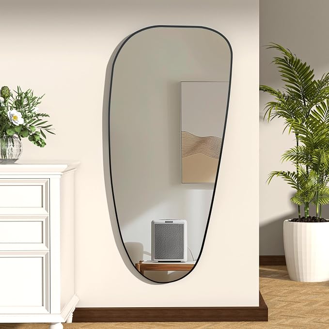 47"x22" Irregular Wall Mirror Black Asymmetrical Shaped Aluminum Alloy Framed Mirror for Living Room Bathroom Bedroom Entryway Fireplace
