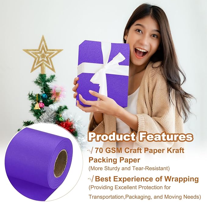 PATIKIL Wrapping Paper, 17" x 450"(37') 70 GSM Craft Paper Roll Kraft Packing Paper for Poster Bulletin Board, Gift Wrapping, Violet Blue