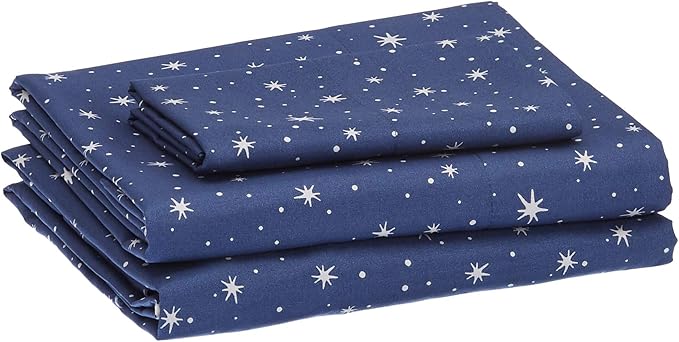 Amazon Basics Kid's Soft Easy-Wash Lightweight Microfiber 3-Piece Sheet Set, Twin, Navy Galaxy (Pack of 4)