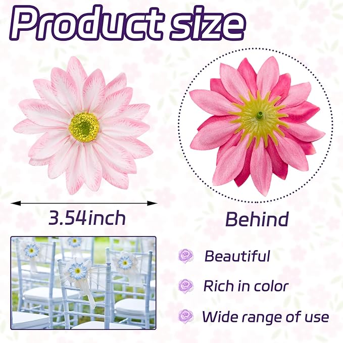 Artificial Daisy Flower Heads, 3.5 Inch Large Flower Heads for Crafts, 12 Pcs Artificial Gerbera Chrysanthemum Flowers Heads for DIY, Party Wedding, Photography Props, Easter (Light Pink)