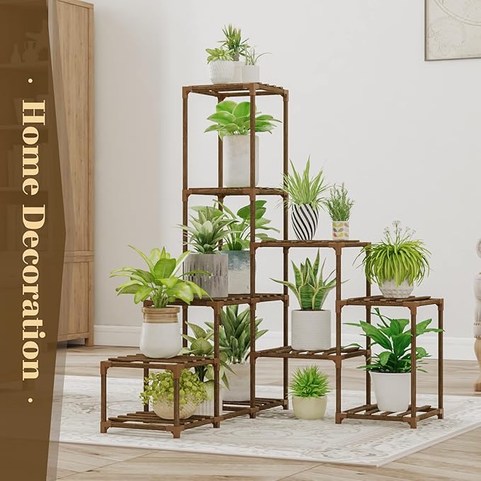 Bamworld Plant Stand Indoor Corner Plant Shelf Wood Plant Holder 13 Pots for Multiple Plants Home Decor for Gardening Gifts