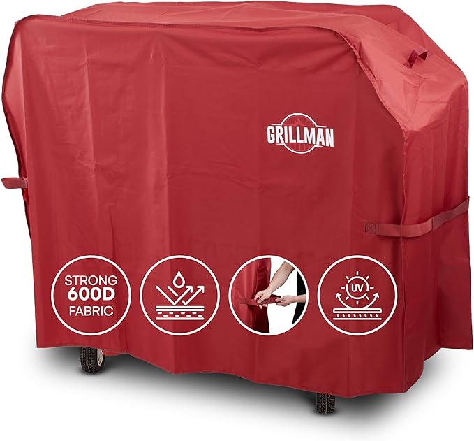 Grill Cover by Grillman, Red, 64 Inch, BBQ Outdoor Grill Covers, Charcoal & Gas Grills, Waterproof, Rip-Proof, Weather-Resistant, Anti-UV, Barbecue Cover for Weber, Genesis, Charbroil, Nexgrill, etc