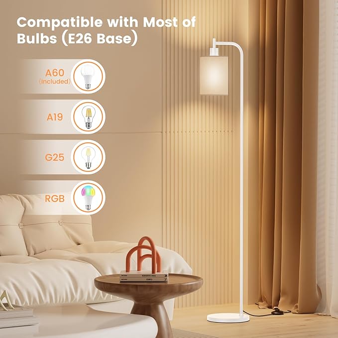 SIBRILLE Floor Lamp with Linen Shade, Dimmable Tall Standing Lamp with Remote Control & 3 Color Temperatures, Modern Floor Lamps for Living Room Bedroom Office Corner, 9W LED Bulb Included