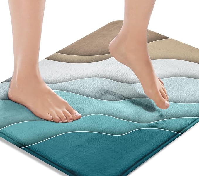 Britimes Bath Mat for Bathroom Abstract Beach Washable Floor Rug Carpets Floor Mat Bathroom Decorations 18x30 inches for Kitchen Bedroom Indoor