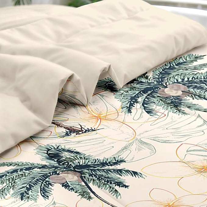 Comforter Set Full Size, Tropical Botanical Palm Summer 7 Pcs Bedding for Kids and Adults, Hawaiian Coconut Tree Bed Sheet Sets with Fitted Sheet 2 Pillowcase & 2 Sham for Bedroom Bed Decor