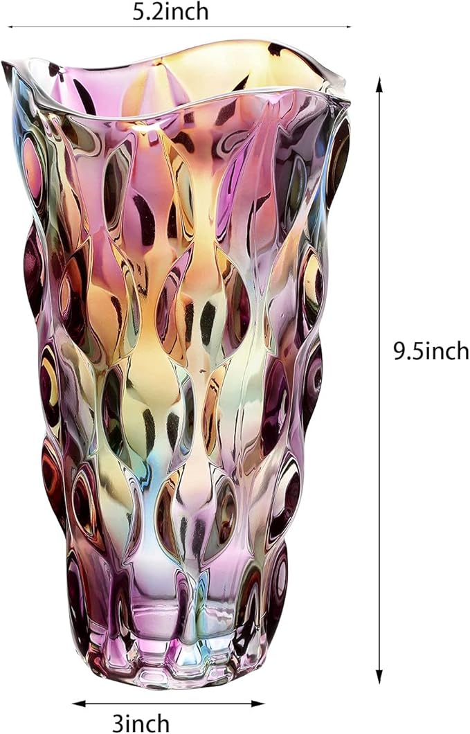 9.5" High Thickened Colorful Glass Flower Vase for Home Decor, Dining Wedding Table Office Holiday Party Centerpiece Decoration