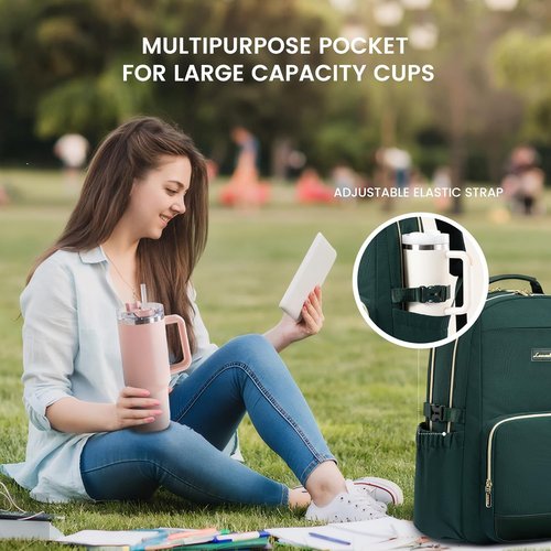 LOVEVOOK Laptop Backpack - Waterproof Travel Bag for 18-Inch Laptops | Large Capacity, Dark Green