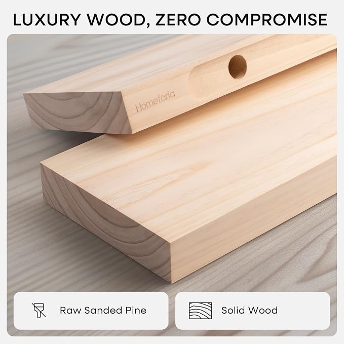 Homeforia 20 inch Wood Floating Shelves, High End Solid Natural Wood 20inch Floating Shelf for Wall Mounted, Unfinished Wooden 20in Floating Shelves, Heavy Duty Bracket, 20 X 6.5 X 1.75 inch, Set of 2