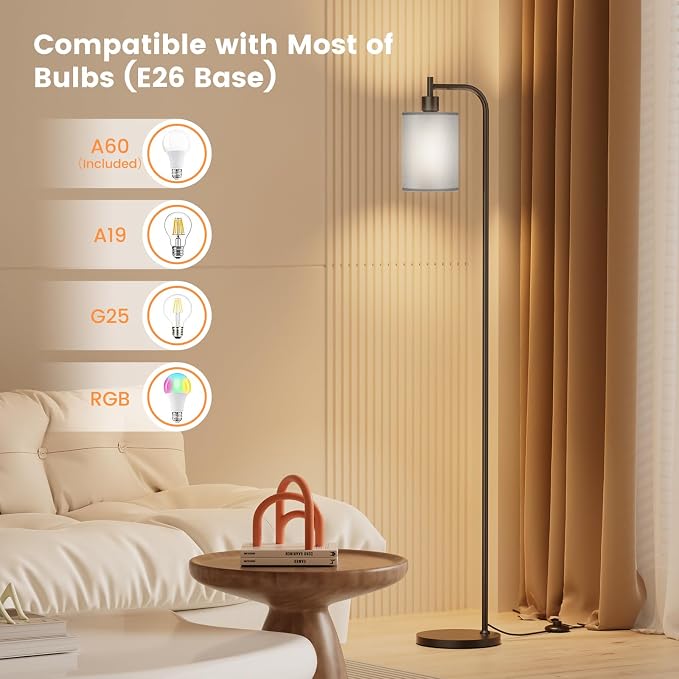 SIBRILLE Floor Lamp with Linen Shade, Dimmable Tall Standing Lamp with Remote Control & 3 Color Temperatures, Modern Floor Lamps for Living Room Bedroom Office Corner, 9W LED Bulb Included