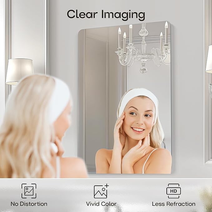USHOWER 2-Pack Frameless Bathroom Mirror 20X30 Inch, Rectangle Wall Vanity Mirror for Over Sink, Bathroom, Bedroom, Entryway, Polished Edge, Tempered Glass