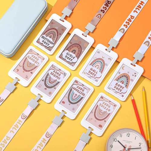 Ctosree Rainbow Hall Pass Lanyards Set - Unbreakable PVC Teacher Supplies for Classroom | 8 Pieces