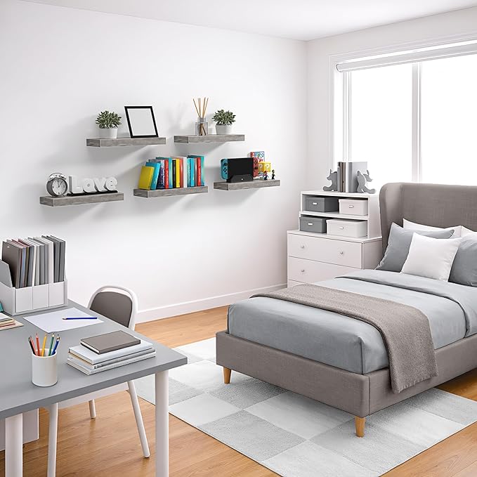 Sorbus Floating Shelves for Wall – 16 Inch Floating Shelf for Kitchen, Bedroom, Living Room, Bathroom, Home & Wall Decor - Mounted Bathroom Shelves with Invisible Brackets (Grey, 2 Pack)