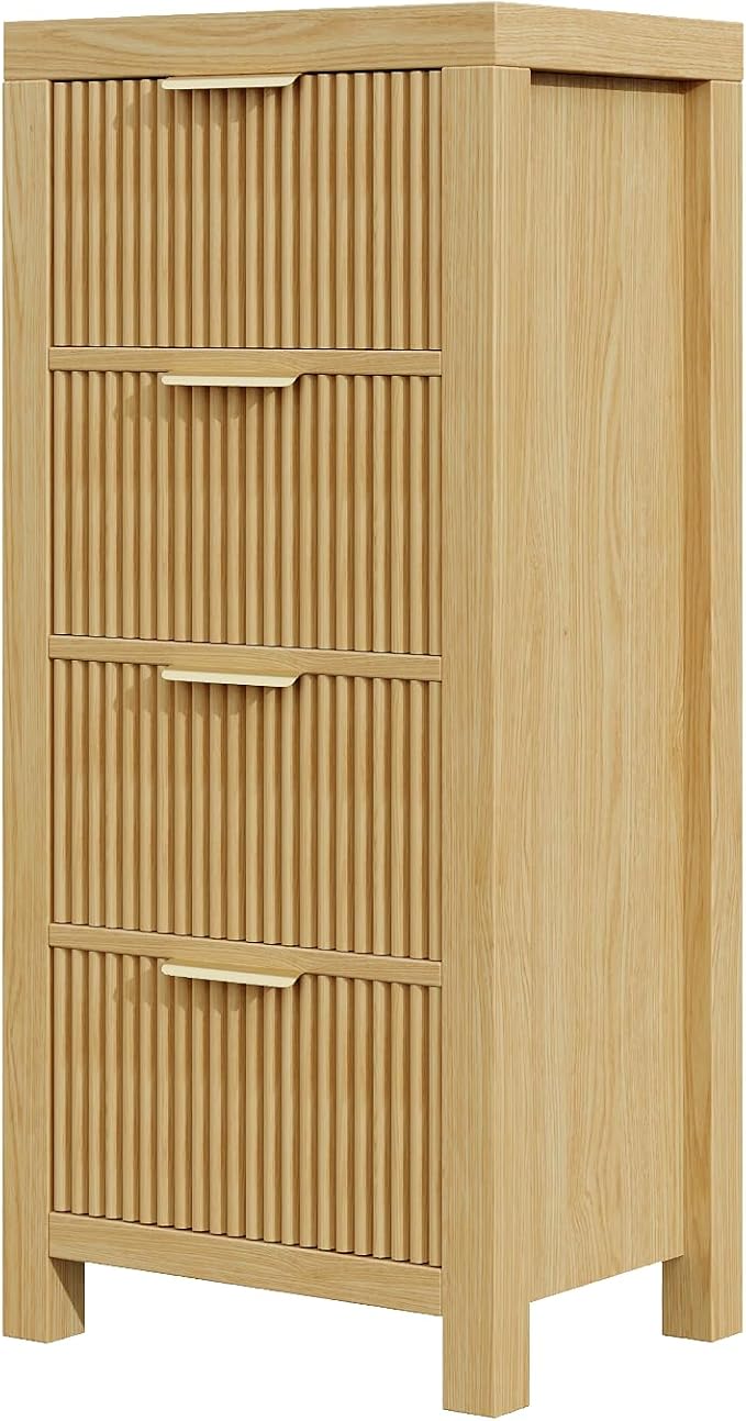 Modern 8-Drawer Solid Wood Dresser with Fluted Front & Gold Handles, Multifunctional Tall Storage Chest, for Hallway, Entryway, Natural X2