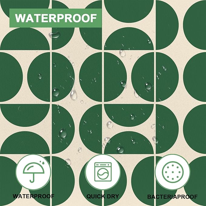 Green Mid Century Modern Shower Curtain, Boho Abstract Geometric Retro Art Bath Curtains for Bathroom, Colorful Unique Pattern Waterproof Polyester Fabric Bathroom Set 12 Hooks 72X78IN
