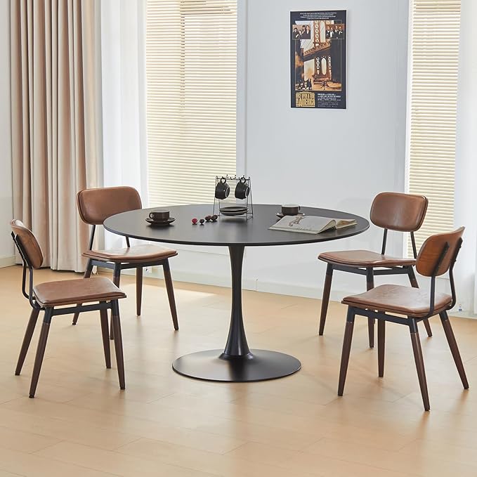 Round Dining Tulip Table for 4, Mid-Century Modern Table with Sturdy Metal Pedestal for Kitchen, Bistro, Cafe, Leisure (Black, 43.5 INCH)