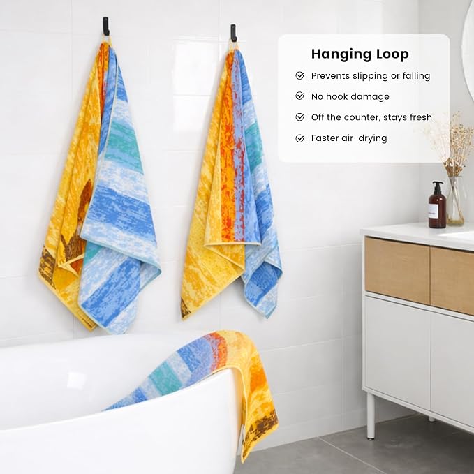 SEMAXE Bath Towel Set, 12 Piece Cotton Towel Set for Bathroom, More Towels for Family Use, Quick Dry with Hanging Loops, Easy Care, Colorful Striped