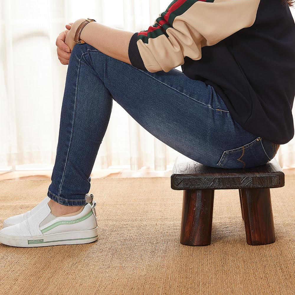 Skiennix Wooden Stool - Rectangular Bedside Step Stool for Kitchen & Bathroom | Supports Up to 500 LBS