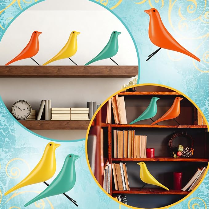 AceOrbit 3 Pcs Mid Century Modern Decor Medieval Table Decor Large Ceramic Birds Orange Blue and Yellow Ceramic Birds for Home Office Table Desktop Bookshelf Mantelpiece Shelf Centerpiece