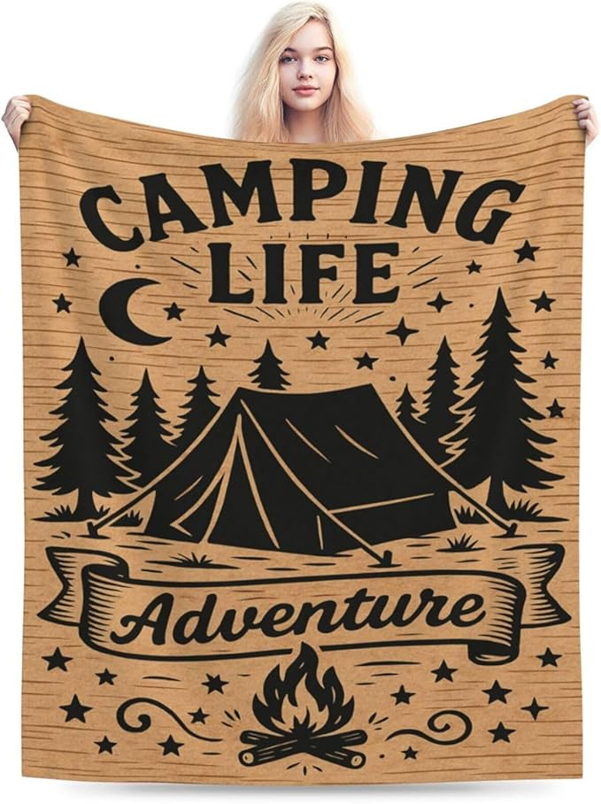 Camping Blanket Camper Throw Blanket Soft Cozy Fleece Fuzzy Stuffed Plush Flannel Gifts for Girls Women Boys Kids Adults 50"X60"
