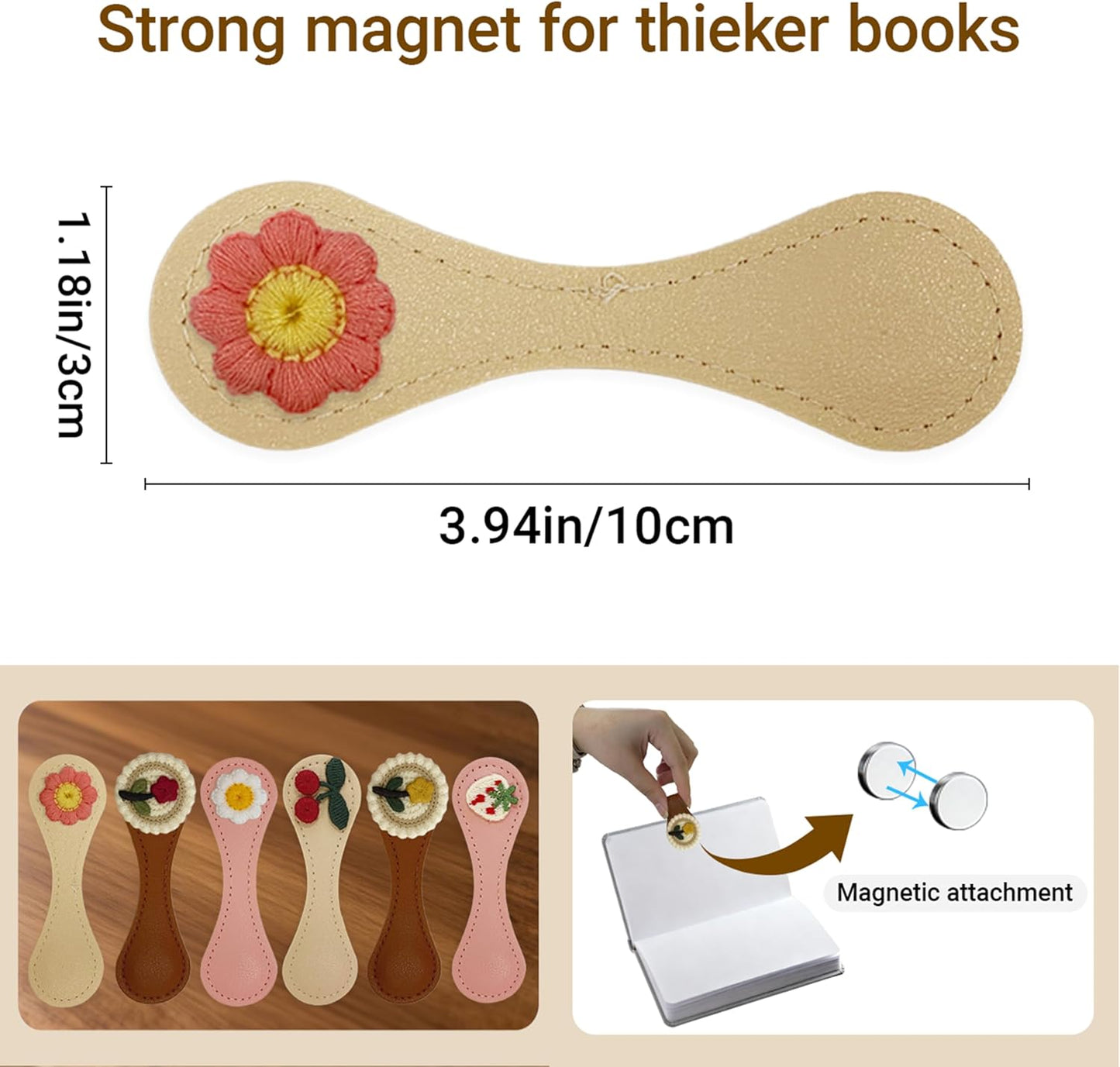 Skiennix Magnetic Leather Bookmark Set - 6 Pcs Embroidery Clips for Book Lovers | Stylish Reading Accessories