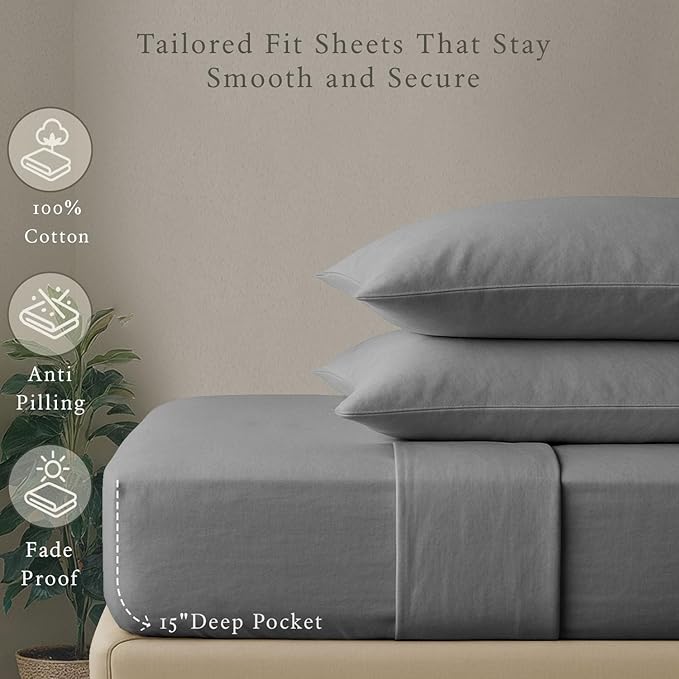 Threadmill - 5 Star Hotel Twin Sheet Set 100% Cotton Sheets, 500 Thread Count, Deep Pocket, Snug Fit, Soft & Crisp Best Bedding Sheets Set 3 Piece Set (Twin, Dark Gray)