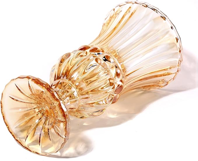 11.6" High Amber Glass Vase, Art Plant Flower Vase. Decorative for Home Office Wedding Holiday Party Celebrate Centerpiece Decor