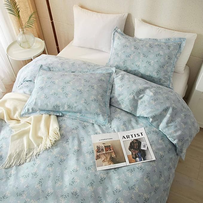 Blue Flowers Comforter Set Twin XL Soft Fluffy Microfiber Bedding Set Vintage Farmhouse Floral Comforter Set Garden Style Botanical Comforter for Girls Teens Boho Floral Bed Comforter for All Season