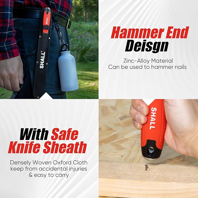 SHALL Insulation Knife, 11" Stainless Steel Blade Insulation Cutter, Dual-sided Serrated Sharp Duct Cutting Tool with Sheath for Heat Material Foam/Rockwool/Styrofoam - Sod Cutter Garden Knife