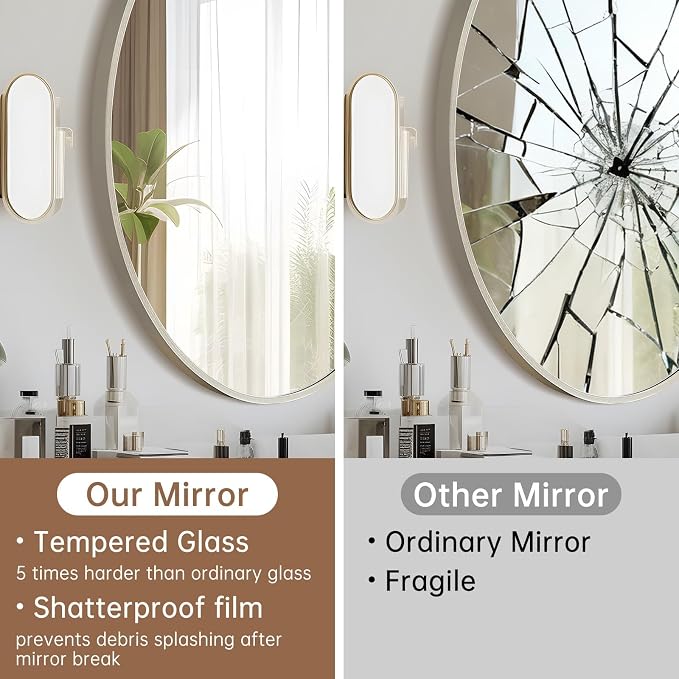 Oval Wall Mirror, 26"x38" Brushed Nickel Vanity Mirror, Bathroom Mirror of Metal Frame, Home Decorative Wall Mounted Mirror for Bathroom, Living Room, Entryway, Vanity