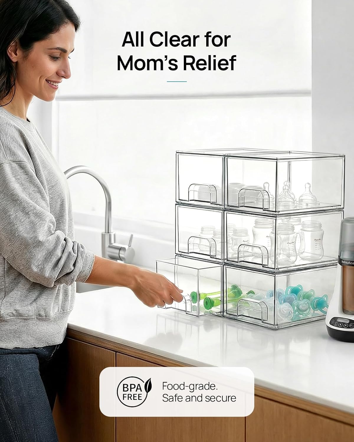 Vtopmart Clear Stackable Storage Drawers - 4 Pack Acrylic Makeup Organizer for Bathroom & Kitchen