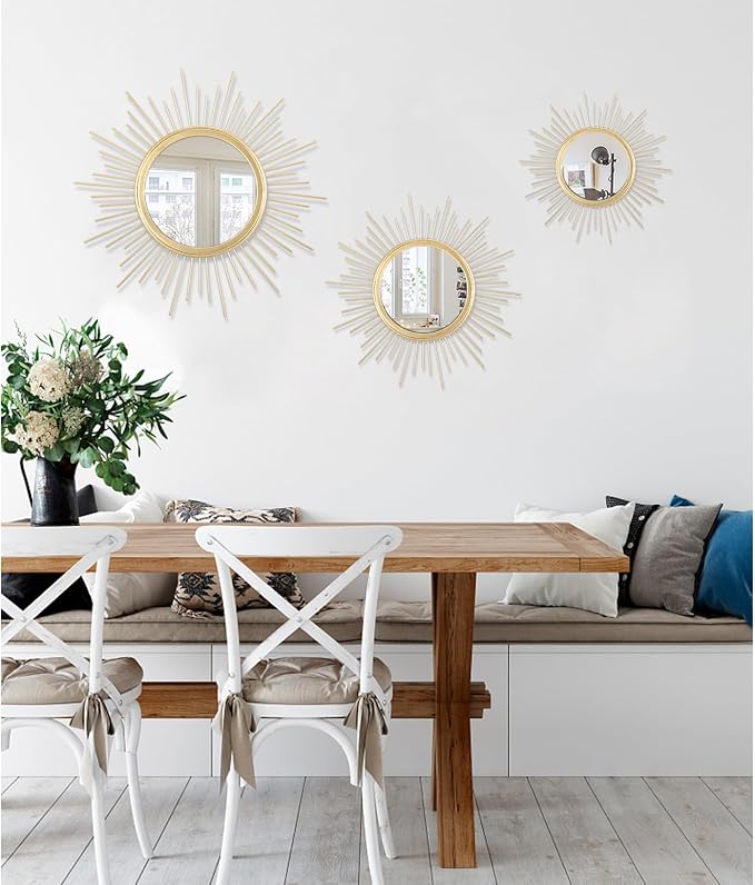 Gold Sunburst Mirrors for Wall Decorative Metal Round Art Mirrors Large Wall Decor Hanging Mirror for Bathroom Bedroom Living Room Vanity Entryway 16"
