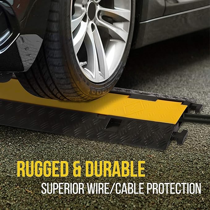 Pyle Durable Cable Ramp Protective Cover - 2,000 lbs Max Heavy Duty Hose & Cable Track Protector w/ Flip-open Top Cover & 2 Channel Groove Design - Cable Concealer for Outdoor & Indoor Use