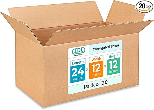 Large Shipping & Moving Boxes 24"L x 12"W x 12"H (20-Pack) - Extra Strength 200 lb vs Regular - Corrugated Strong Boxes for Moving - Cardboard Box for Moving - Box for Packing by IDL Packaging