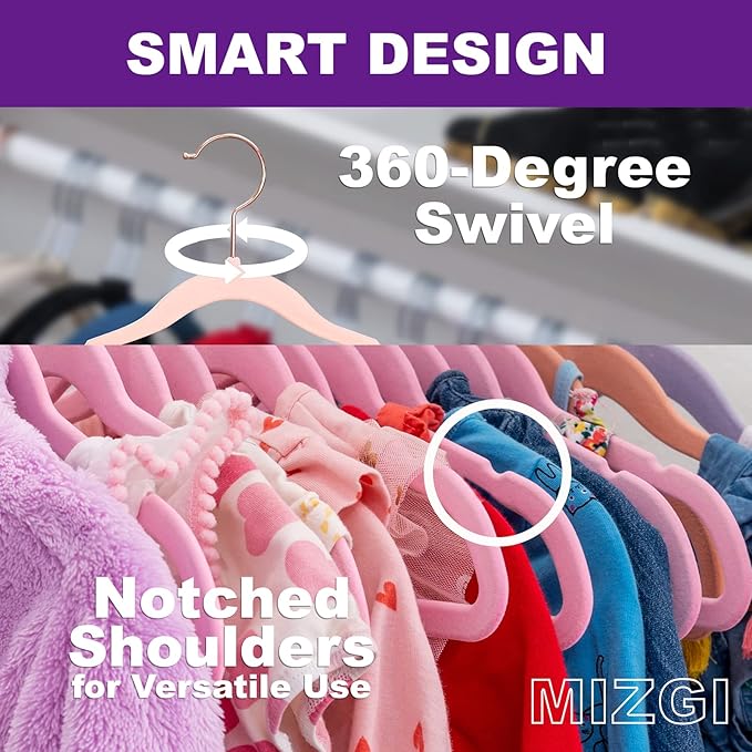 MIZGI Kids Velvet Hangers,Non-Slip Big Kids Hangers,14 Inch Hangers for Youth,Teen Clothes,Pack of 50