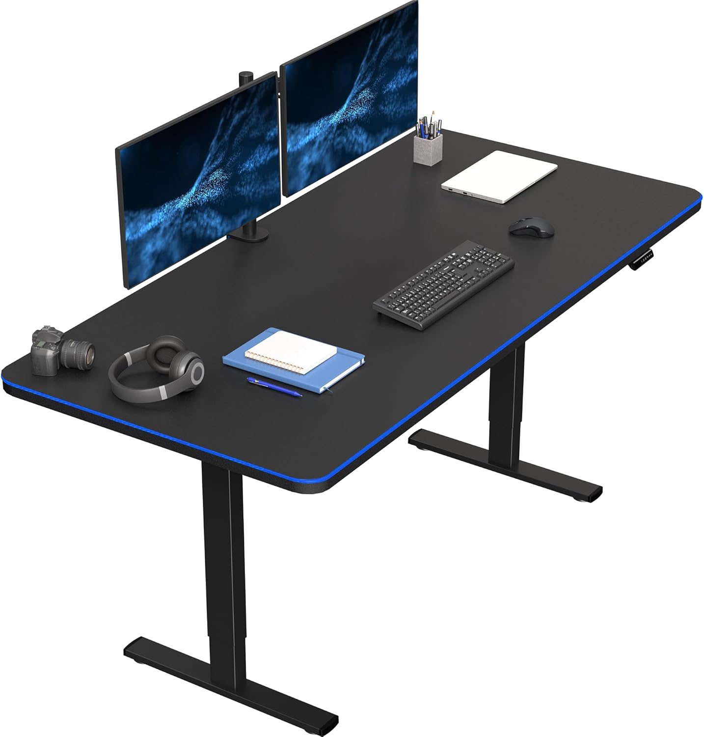 VIVO Electric Standing Desk - 71 x 36 Inch with RGB Mouse Pad & Memory Height Adjustment - Black