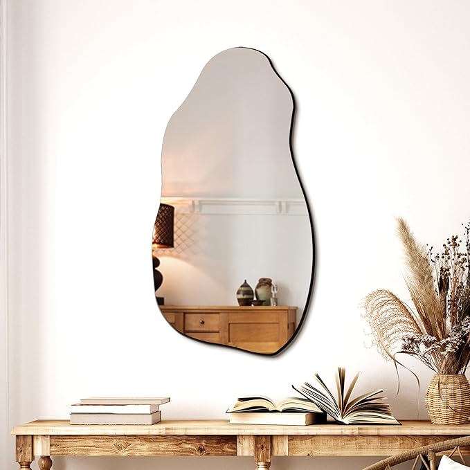 TRAHOME 32'' x 18'' Irregular Asymmetrical Wall Mirror for Living Room Bathroom Entryway, Modern Decorative Mirror Hanging
