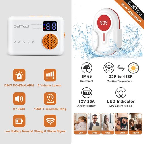 CallToU Wireless Call Buttons - Waterproof Nurse Alert System for Elderly & Patients | Caregiver Pager BT009